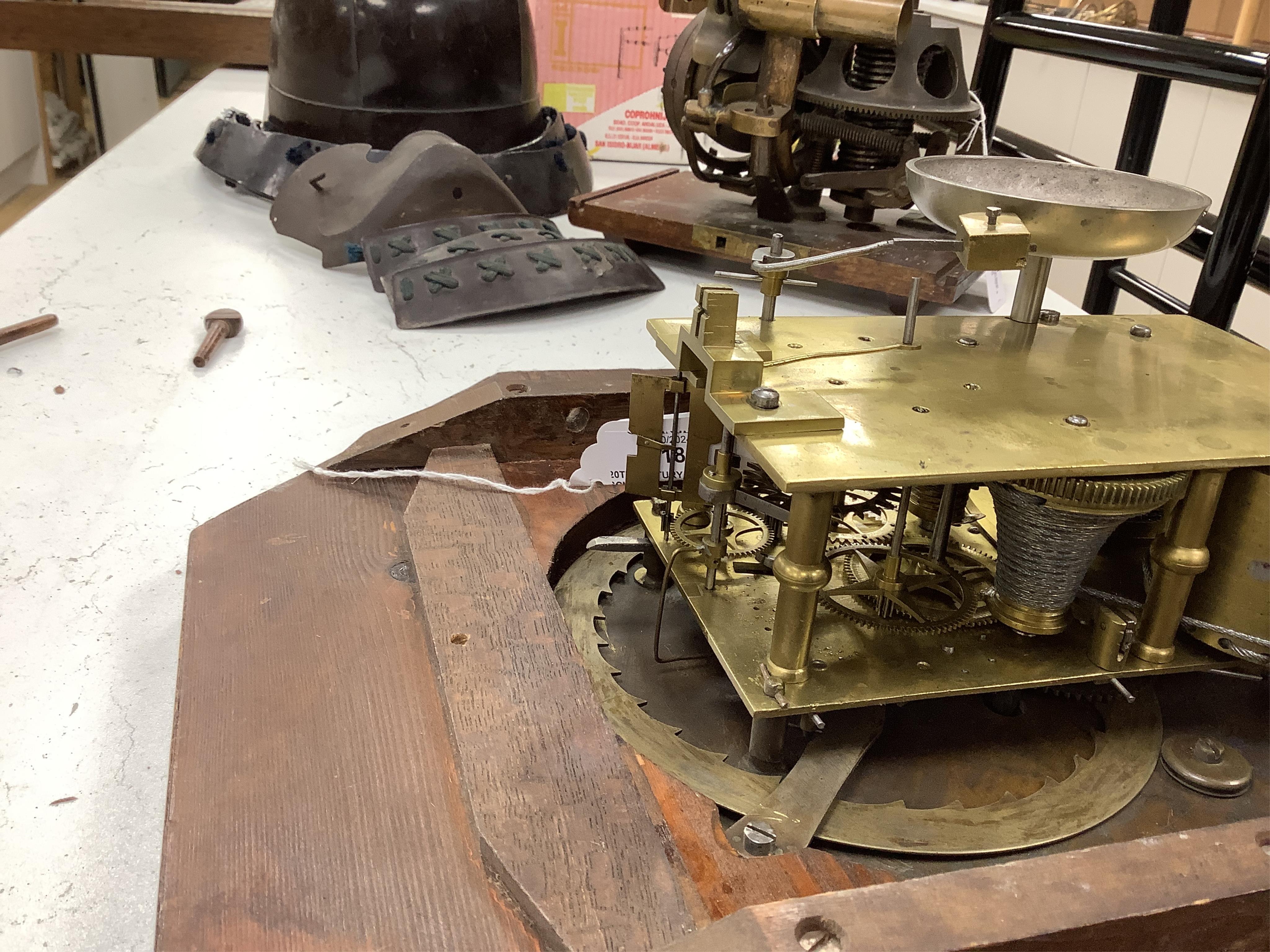 An unusual early Victorian drop dial wall clock, by Pace 126, Gt. Portland Street wall clock, twin fusee striking on a bell with visible pendulum bob and key, 53cm high. Condition - fair, untested